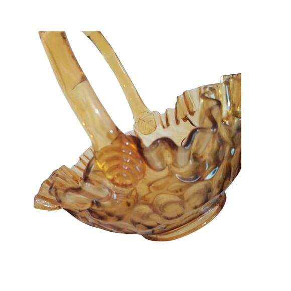 Fenton amber Glass Thumbprint Ruffle Basket with applied Handle - Picture 2 of 9